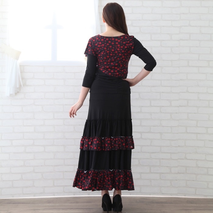 社交ダンス 衣装 セットアップスーツ ドレス ドレス風水玉プリント