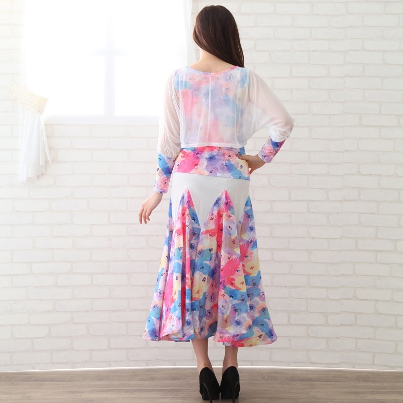 社交ダンス 衣装 セットアップスーツ ドレス パステルプリントスーツ 45718