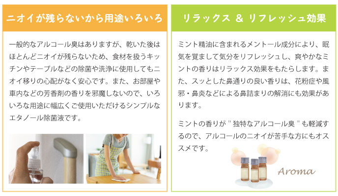 ニオイの残らない無香料タイプ＆リフレッシュ効果のミントの香りタイプ