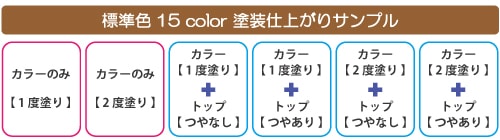 家具インテリアカラーの塗装仕上がりサンプル15色