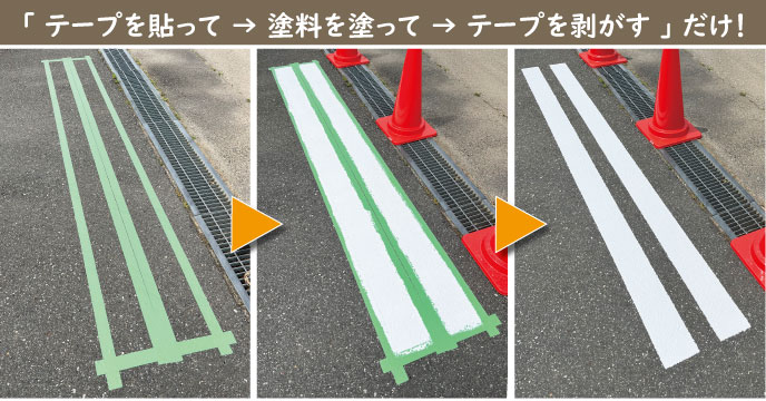 テープを貼って塗料を塗ってテープをはがすだけの３ステップ