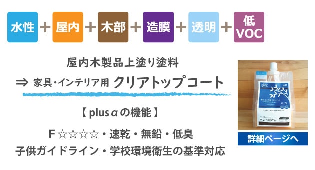 家具・インテリア用クリアトップコート詳細ページへ