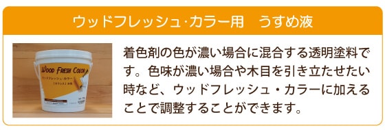 屋内用木製品着色塗料ウッドフレッシュ・カラーうすめ液（カラレス）の実塗装サンプル