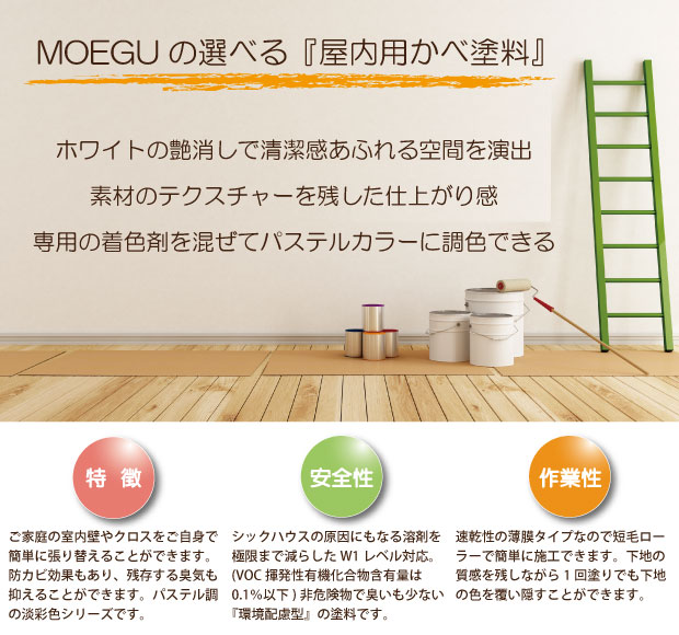 MOEGUの選べる屋内かべ塗料の特徴