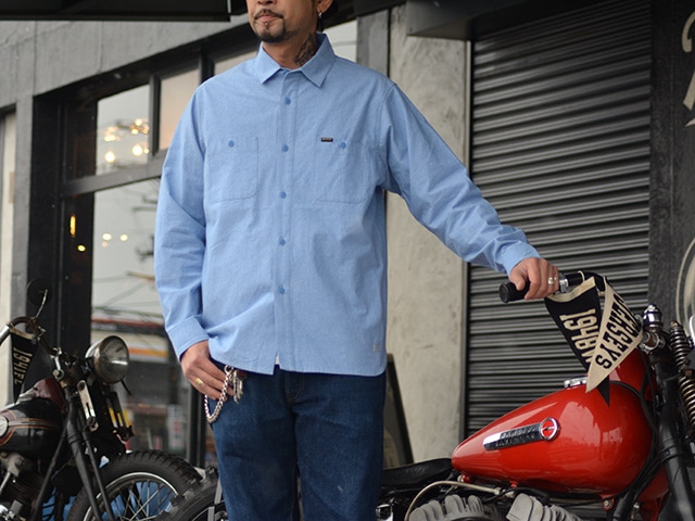 全3色【BLUCO/ブルコ】2023SS「Chambray L/S Work  Shirts/シャンブレーロングスリーブワークシャツ」(1121-3A01)(UNCROWD/アンクラウド/アメカジ/ハーレー/バイカー/ワーク/ホットロッド/WOLF 