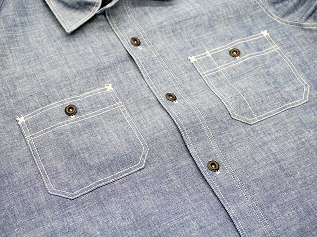 【FREE WHEELERS/フリーホイーラーズ】「Work  Shirts”Neal”/ワークシャツ”ニール”」(インディゴシャンブレー/2313001)(ホイールズアパレル/アメカジ/アウトドア/ミリタリー/ハーレー/ホットロッド/WOLF  PACK/ウルフパック)-WOLF PACK