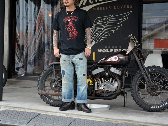 90年代 PSYCHO CYCLES プリン 長袖 Tee ハーレー　チョッパー 全2色【PSYCHO CYCLES/サイコサイクルス】「Printed Crew Neck Tee