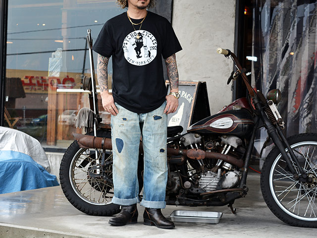 90年代 PSYCHO CYCLES プリン 長袖 Tee ハーレー　チョッパー 全2色【PSYCHO CYCLES/サイコサイクルス】「Printed Crew Neck Tee
