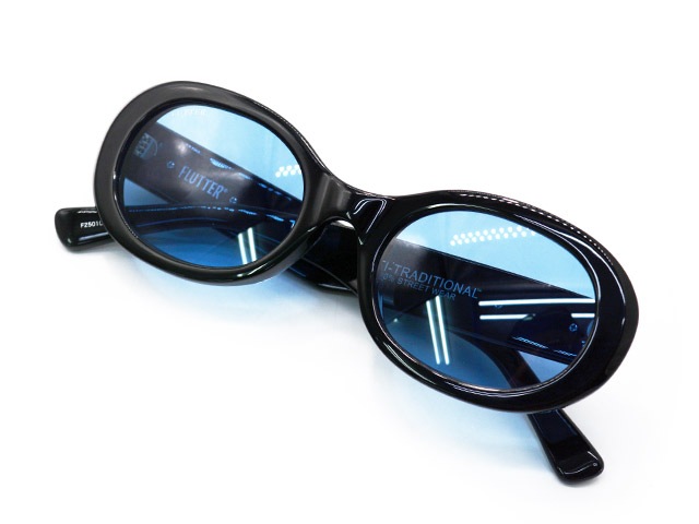 FLUTTER(フラッター) Acetate Narrow Oval Glasses ブラックフレームxブルーレンズ 全4色【FLUTTER/フラッター】2025SS「Acetate Narrow Oval Glasses