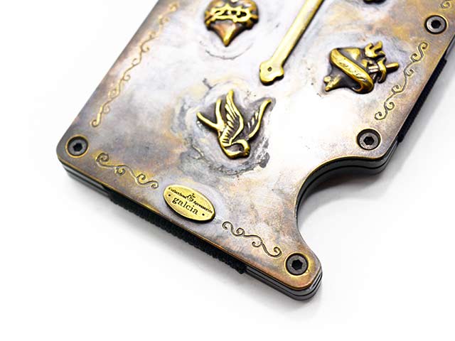 ガルシアgalciaスカルデザインマネークリップ真鍮ドクロ髑髏 galcia/ガルシア】「Cross&Swallow Brass Money Clip&Card Case/クロス