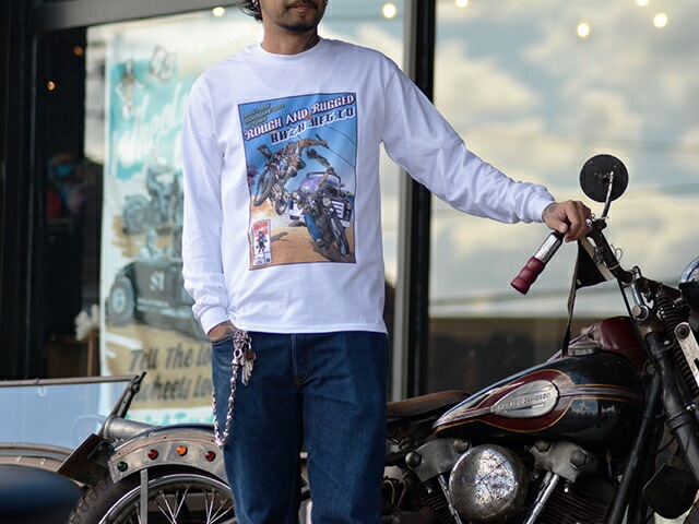 全2色【HWZN BROSS/ハウゼンブロス】×【ROUGH AND RUGGED/ラフアンドラゲッド】2022AW「Printed Crew  Neck L/S Tee/プリンテッドクルーネックロングスリーブTee」(ホイールズアパレル/アメカジ/ホットロッド/ハーレー/バイク/WOLF