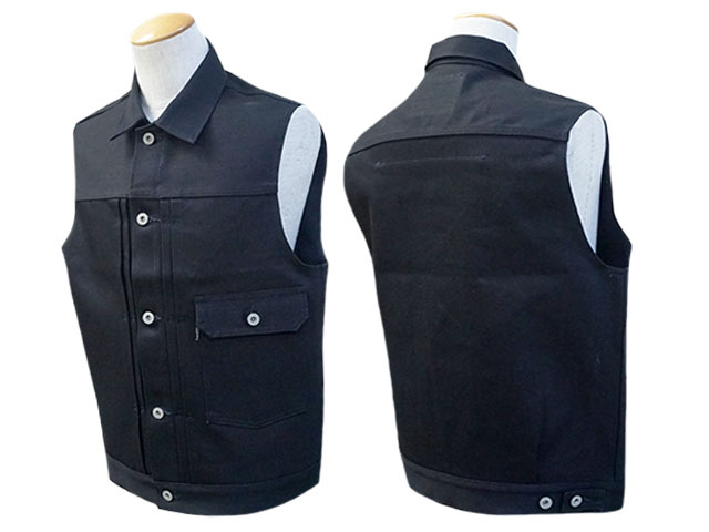 ベスト【ViSE CLOTHING】Cross Denim Vest 〔Black〕
