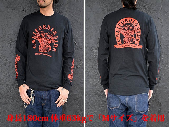 全2色【SKULL FLIGHT/スカルフライト】2022SS「Crew Neck Long Sleeve Tee”CALIFORNIA  LINE”/クルーネックロングスリーブTee”カリフォルニアライン”」, (CALIFORNIA