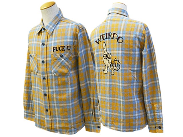【WEIRDO/ウィアード】2024SS「L/S Check Shirts”FUCK  U”/ロングスリーブチェックシャツ”ファックU”」(WRD-24-SS-13)-WOLF PACK