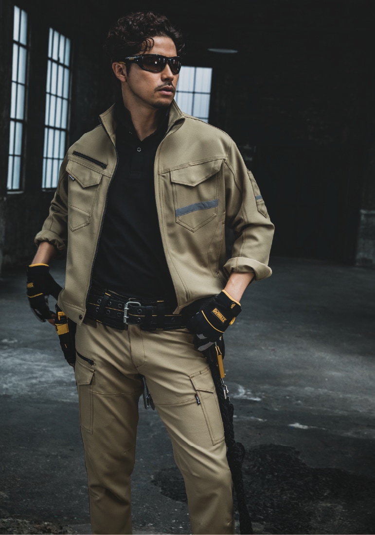 バートル 9071着用イメージ画像、JIS T8118適合、ストレッチ、ユニセックス対応