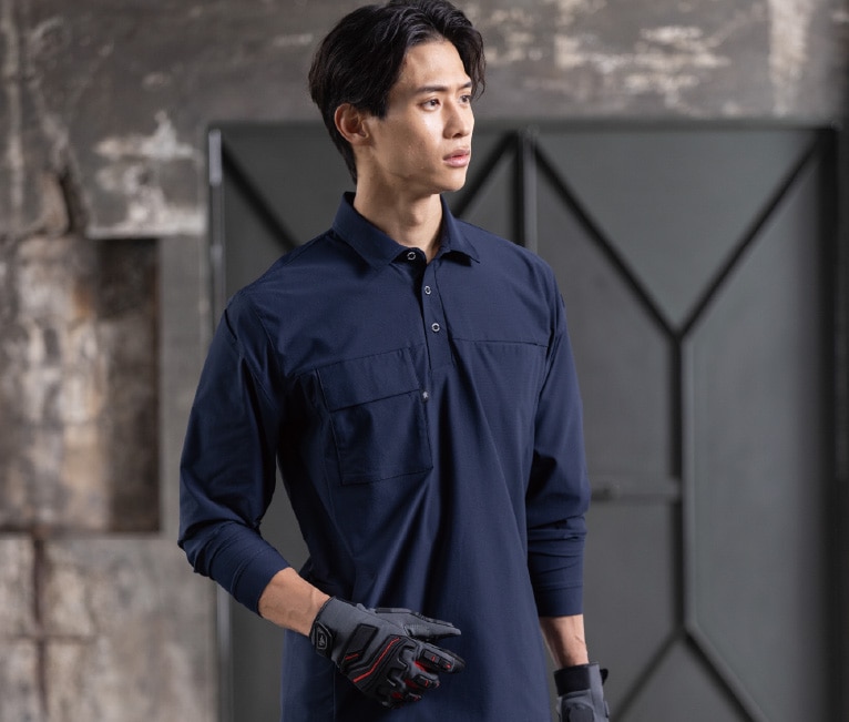 コーコス信岡 AG-3188 着用イメージ画像、特徴：JIST8118適合、消臭、吸汗速乾、接触冷感、防汚、UVカット