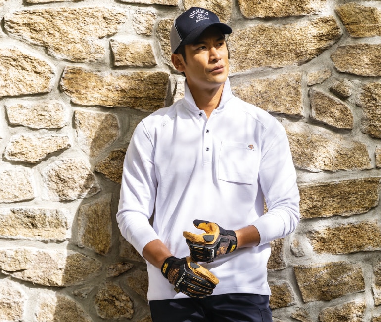 ディッキーズ Dickies D-6118 T/C鬼鹿の子 長袖ポロ 接触冷感 UVカット