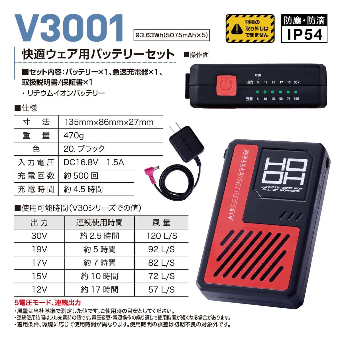 村上被服 V3001 V3002 30Vファン・バッテリーセット(ファン2個