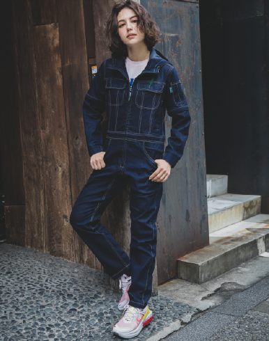 グレースエンジニアーズ GE-700 長袖つなぎ デニム フード付き