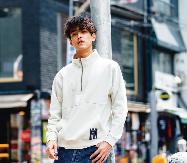 桑和1524-10 トレーナー ハーフジップ ストレッチ 裏起毛 反射 消臭