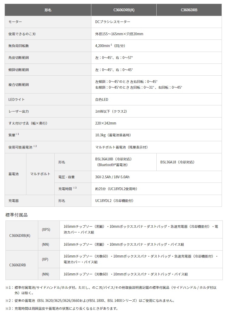 HiKOKI】 C3606DRB(K)(XPS) マルチボルト36V 165mmコードレス卓上スライド丸のこ 2.5Ah蓄電池・充電器・チップソー黒鯱付  【ハイコーキ】 (日立工機) | HiKOKI（日立工機/HITACHI）,切断・曲げ・圧着,丸のこ,36V | Working-proshop