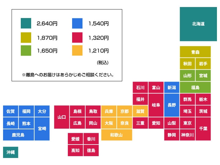 納品先の都道府県により、送料が変わります。