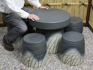 陶器のガーデンテーブル　信楽焼テーブルセット　しがらき庭園セット