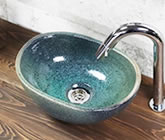 手洗い鉢　信楽焼き手洗器　陶器の手水鉢　洗面ボウル　楕円型　トイレ用　洗面