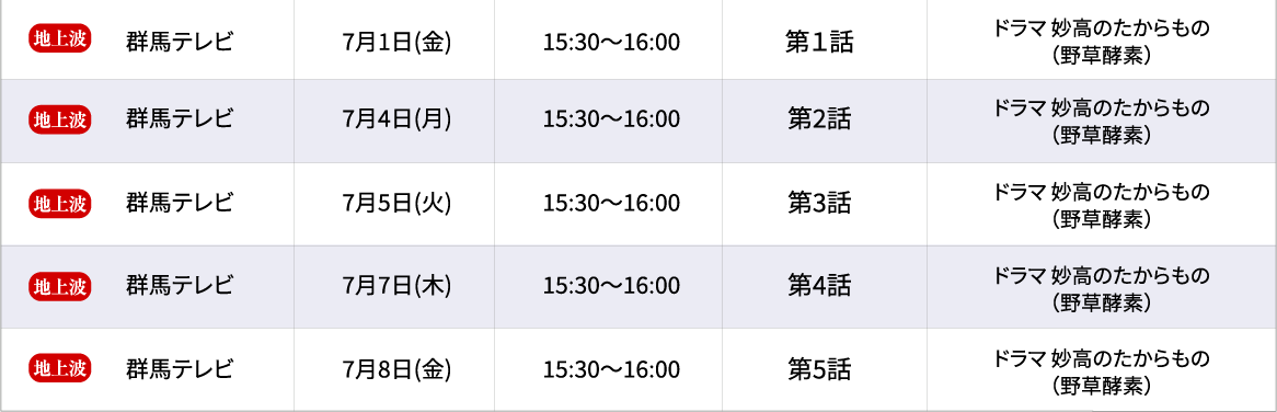 Broacast schedule 放映スケジュール