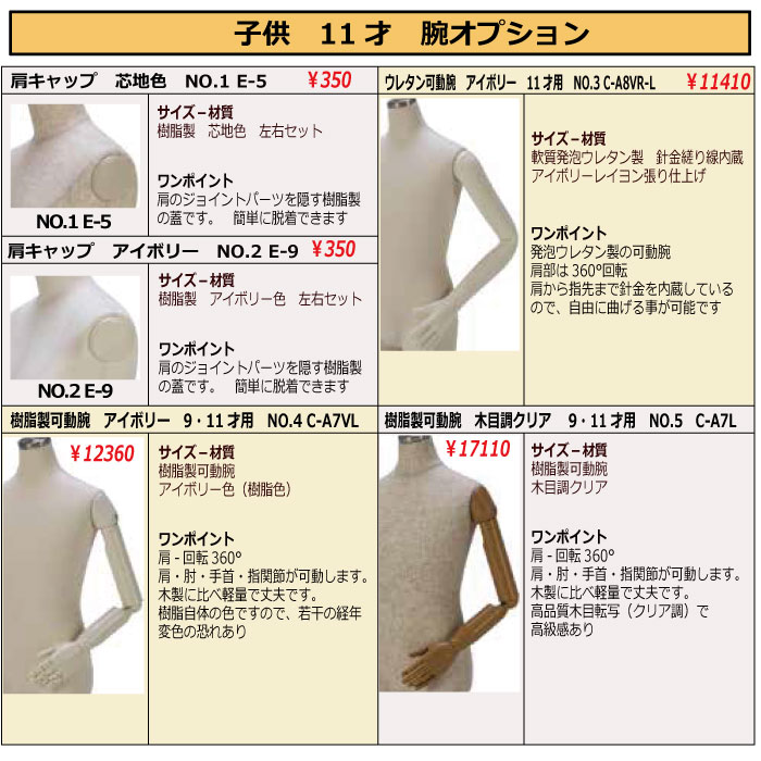 本体 子供 11才サイズ アイボリーニット 腕OP ・キャップ/スタンド/腕