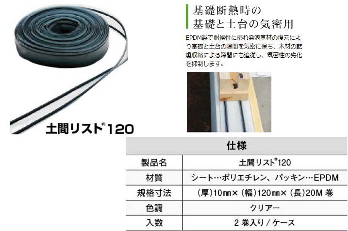 日本住環境 土間リスト120 10mm×120mm×20m（2巻入）-マモルデ