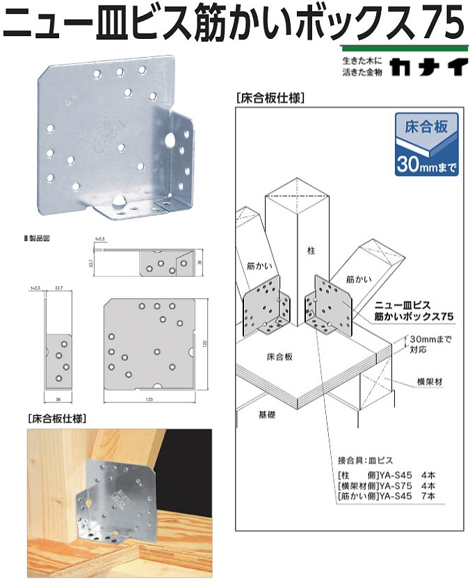 カナイ ニュー皿ビス筋かいボックス75 《床合板仕様》 S-NBG（50個入）-マモルデ