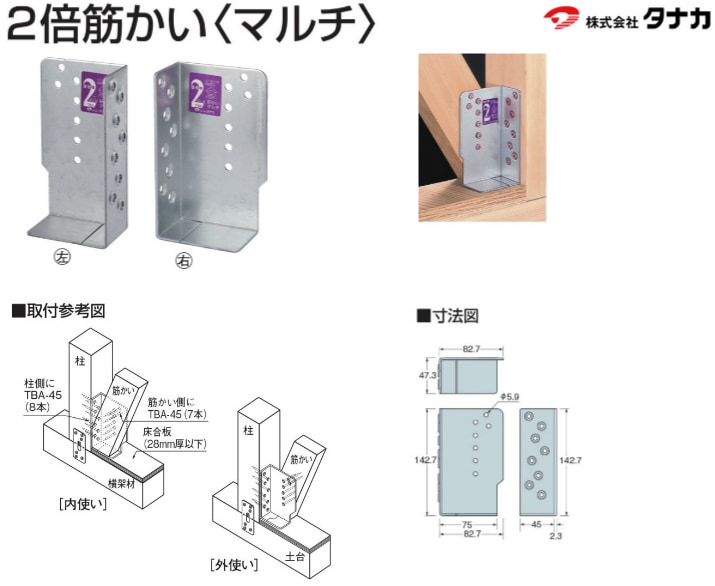タナカ 2倍筋かい マルチ 左右セット《左右各25個入》(計50個入 タナカ 2倍筋かい マルチ 左右セット《左右各25個入》(計50個入