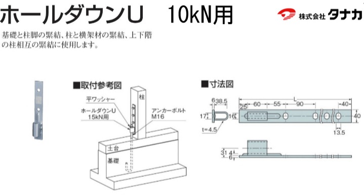 タナカ ホールダウンU《10kN用》（20個入）-マモルデ