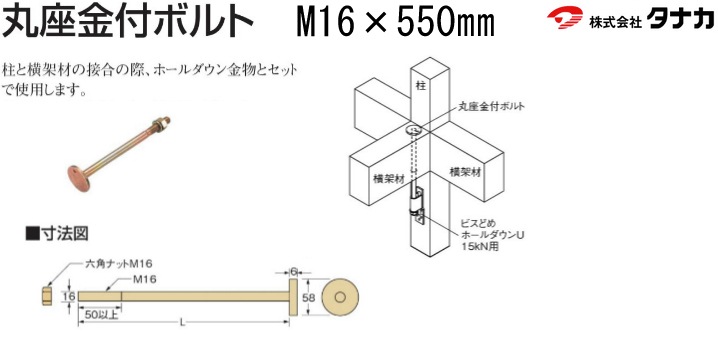 発売モデル タナカ 丸座金付ボルト L=450 20本入 AF4L45