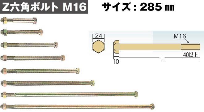 Z(ゼット) Z六角ボルト M16×285mm（50本入）-マモルデ