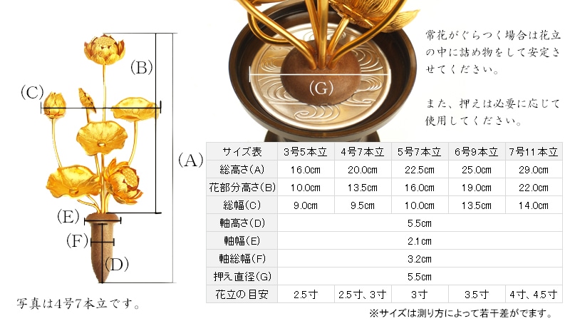 仏具 常花（金蓮華）一対入り 3号～7号｜お仏壇のよねはら公式通販