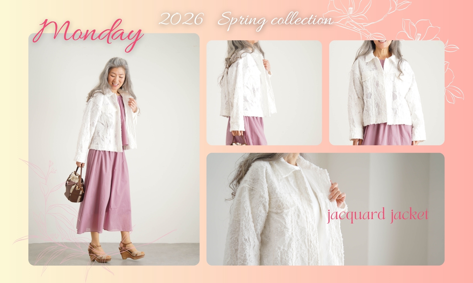 Monday ホワイトジャケット × ピンクワンピース