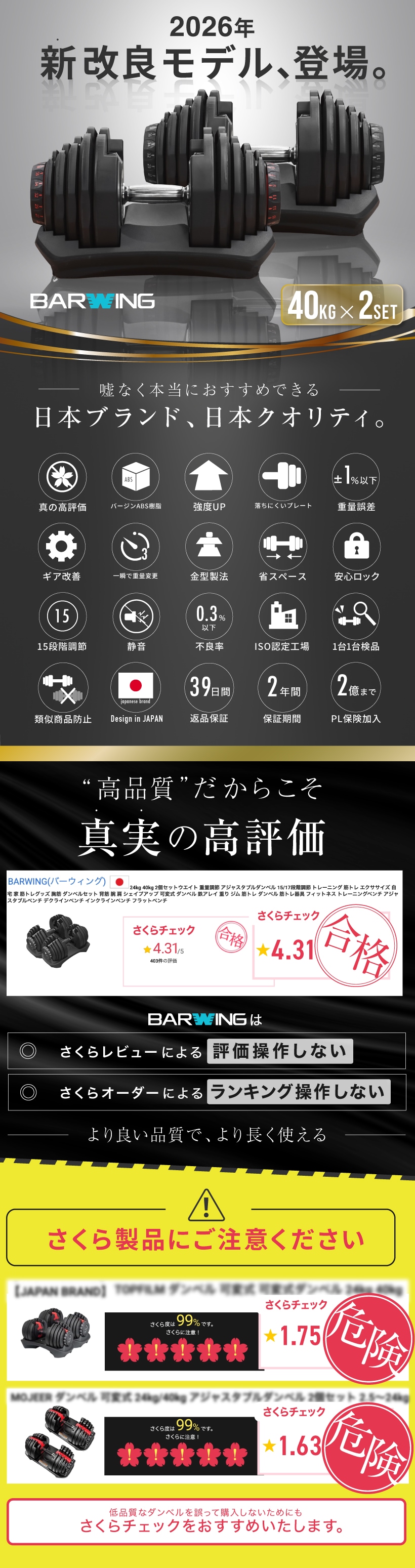 NEWモデル 可変式ダンベル 40kg 2個セット 17段階調節 重量調節