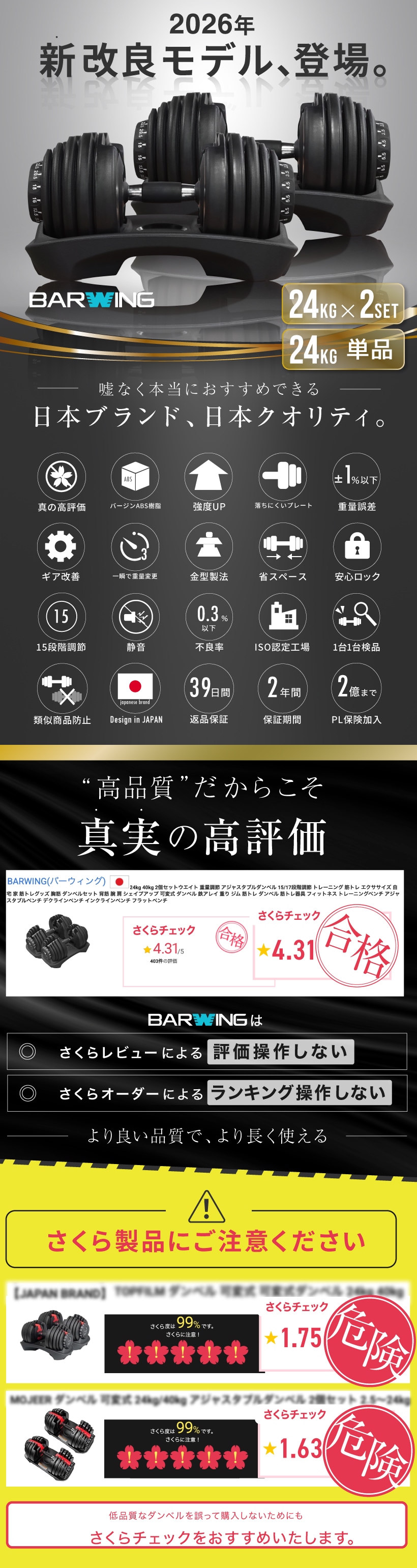 BARWING BW-KHDB24 24kg ダンベル 2個セット 楽天市場】【ただいま・最安挑戦】 可変式ダンベル 24kg 2個セット 15