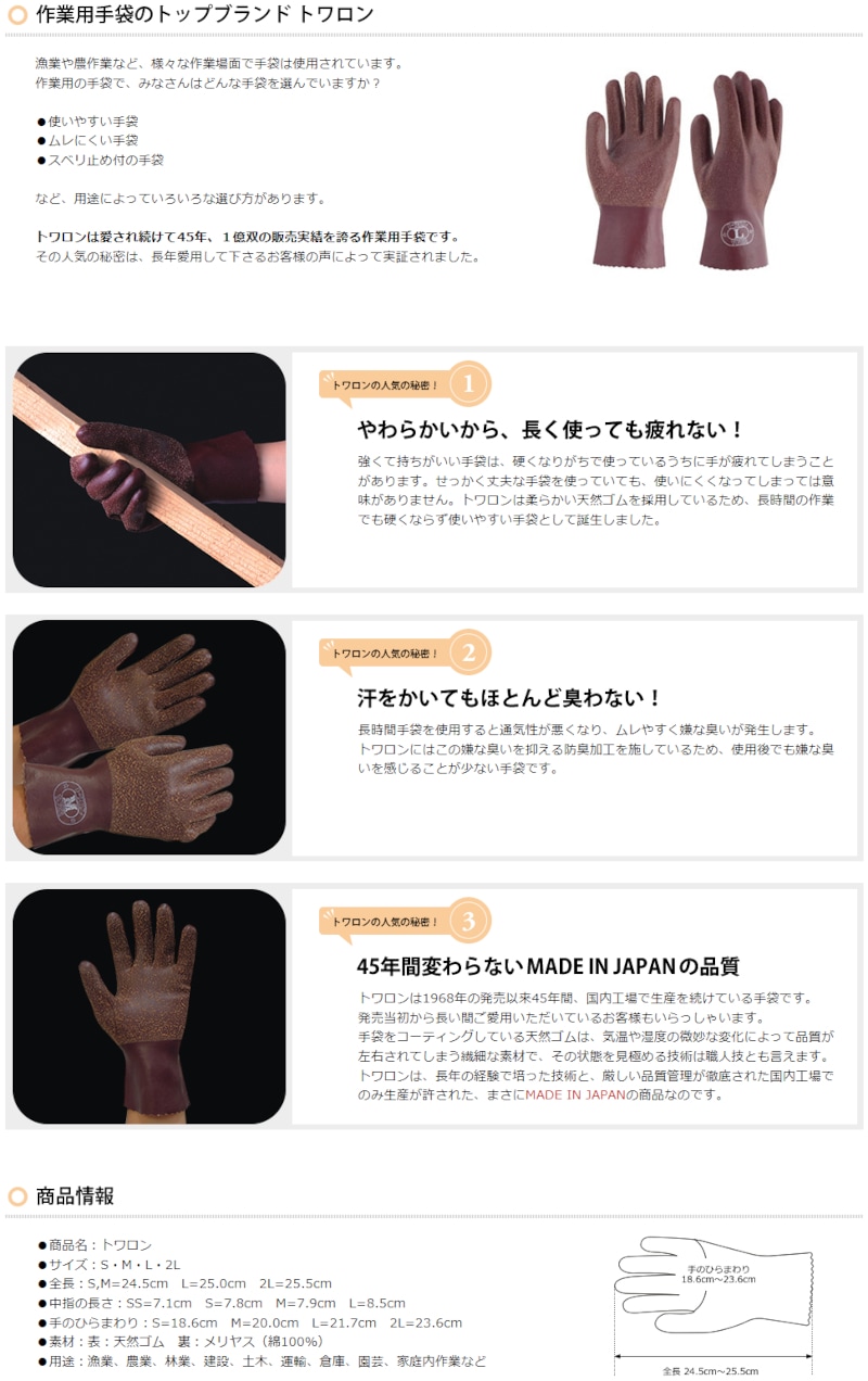 ブランド品専門の 天然ゴム手袋 TOWA トワロン No.151 1双