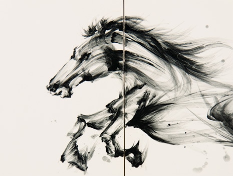 直筆陶墨画「龍馬疾駆（りょうましっく）」 | 墨絵・陶墨画