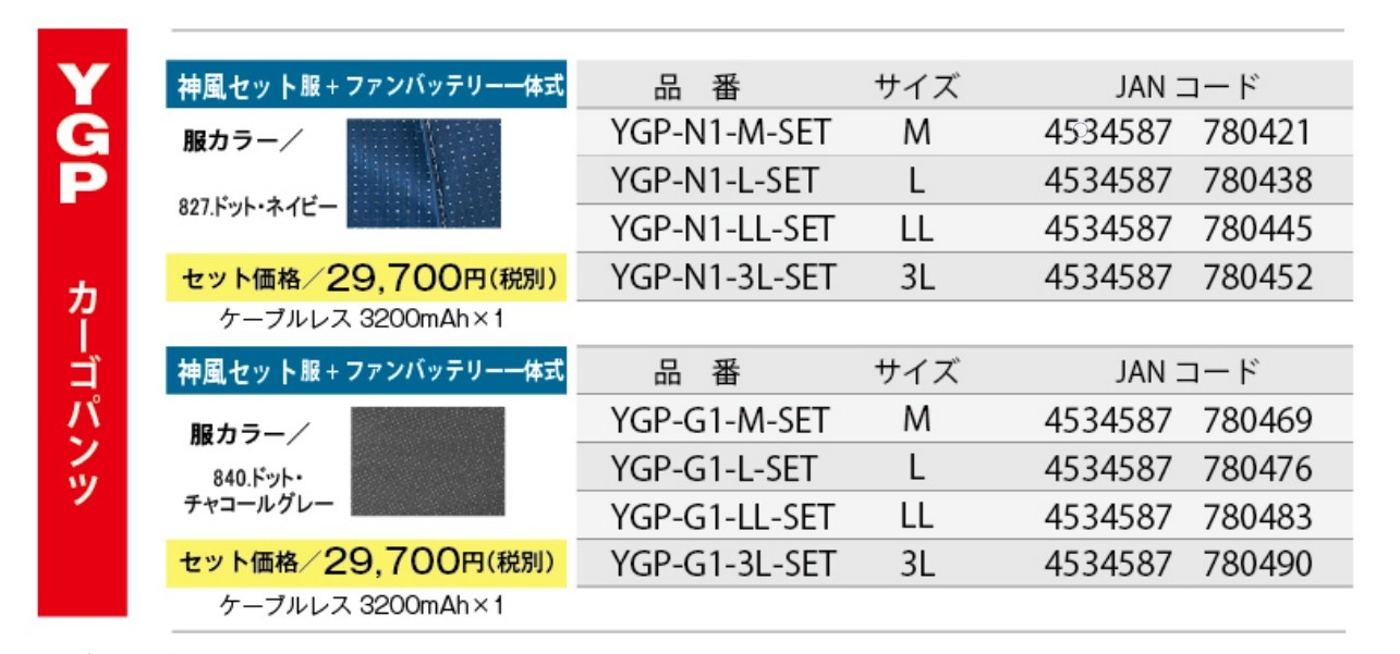 神風カーゴパンツ [ YGP-N1-SET ] ケーブルレス ドット・ネイビー