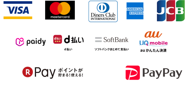 VISA MATER Diners AmericanExpress JCB d払い Softbankまとめて支払い auかんたん決済 Rpay PayPay